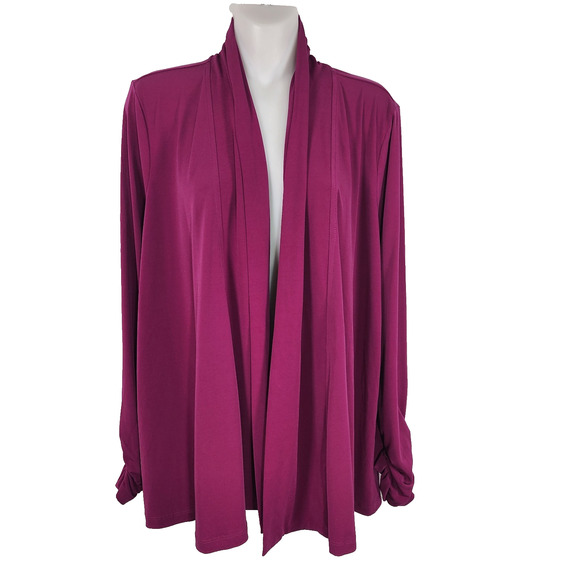 Susan Graver Womens Liquid Knit Cardigan Medium Open Front Long Ruched Sleeves - Picture 1 of 10